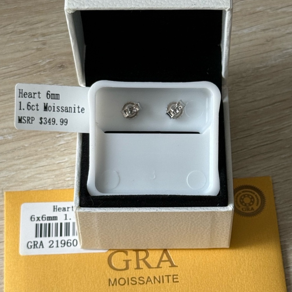Moissanite Sterling Silver Heart Earrings - Picture 2 of 2